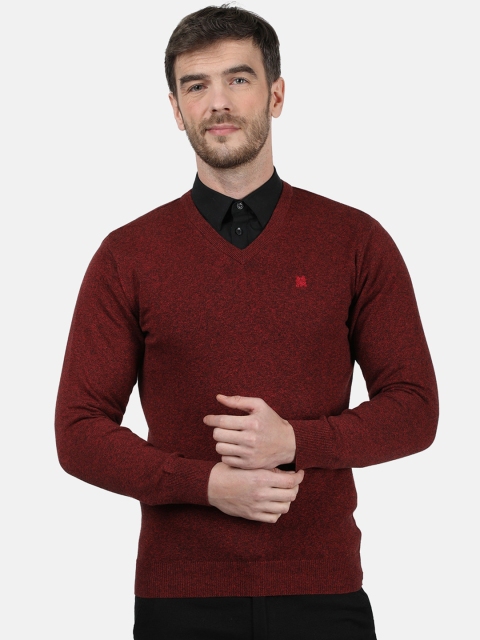 Monte Carlo Men Maroon Solid Pullover Sweater