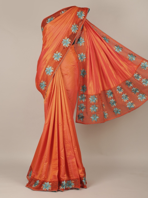 Pothys Orange Solid Art Silk Saree