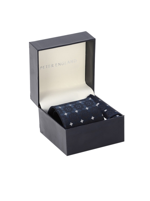 Peter England Men Navy Blue Woven Design Broad Tie