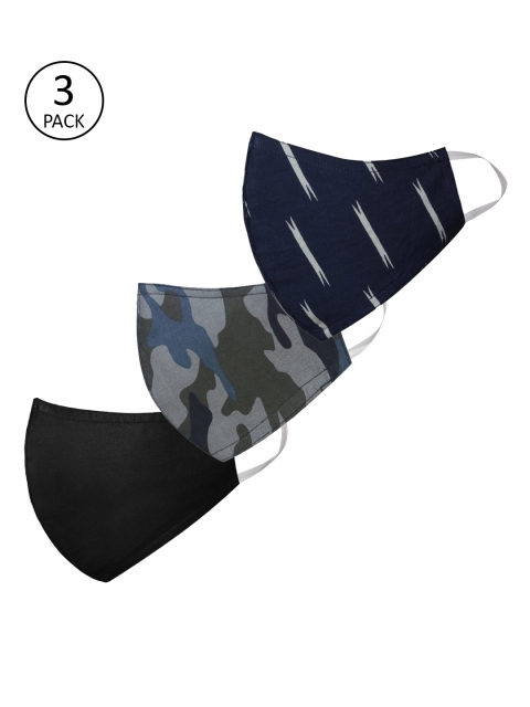 VASTRAMAY Pack Of 3 2-Ply Reusable Cloth Masks, Black