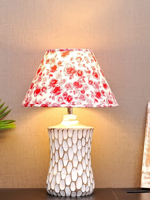 THE LIGHT STORE White & Pink Printed Bedside Standard Lamp With Shade