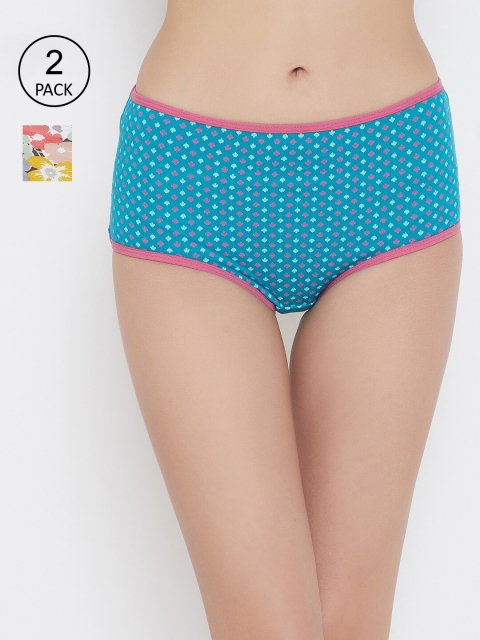 Clovia Women Blue & Red Printed Pack Of 2 Hipster Briefs COMPNC947