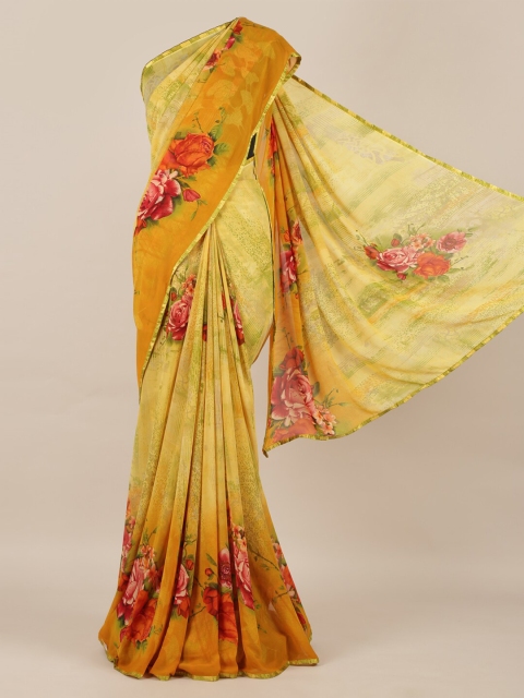 Pothys Mustard Printed Poly Chiffon Saree