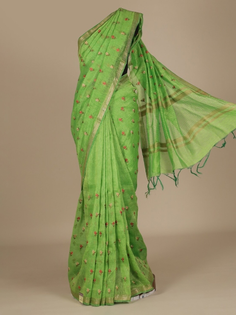 Pothys Green Woven Design Pure Linen Saree