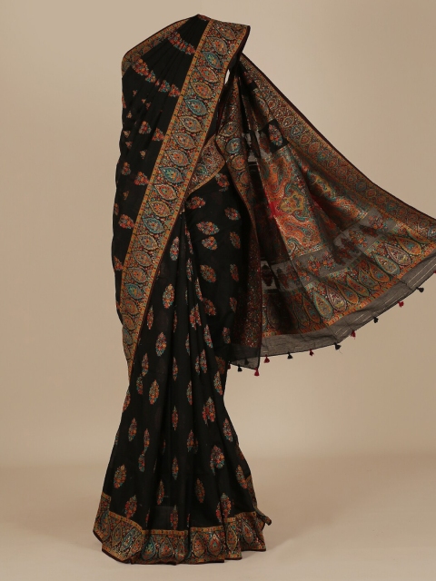 Pothys Black Embroidered Jute Silk Saree