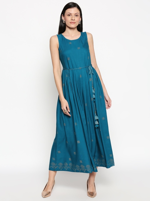 AKKRITI BY PANTALOONS Women Teal Solid Maxi Dress