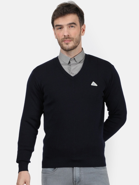Monte Carlo Men Navy Blue Solid Pure Wool Pullover Sweater
