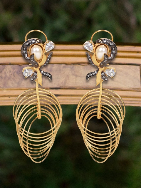 MIDASKART Gold-Toned Contemporary Drop Earrings