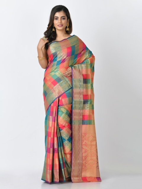 RANGOLI Multicoloured Art Silk Woven Design Block Print Saree, Multi