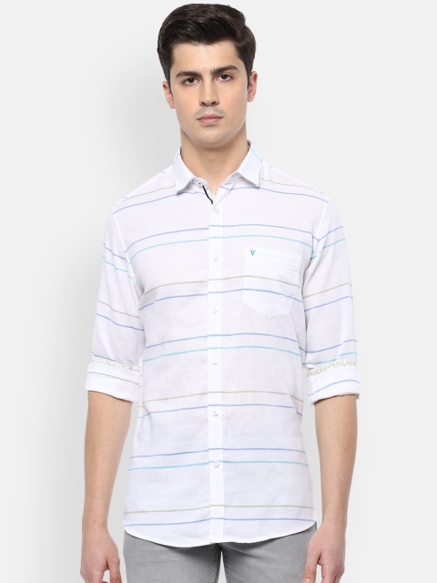 Van Heusen Sport Men White Slim Fit Striped Casual Shirt