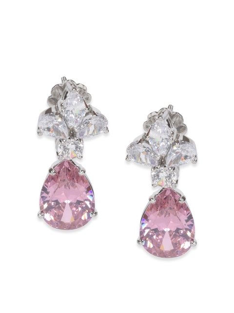 MIDASKART Silver-Toned & Pink Contemporary Studs