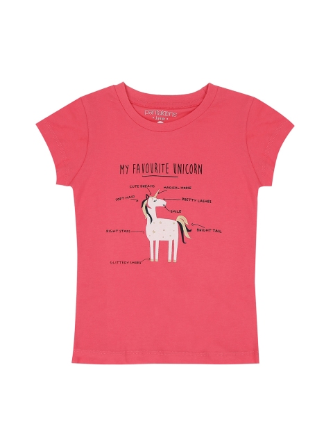 Pantaloons Junior Girls Pink Printed Round Neck T-shirt