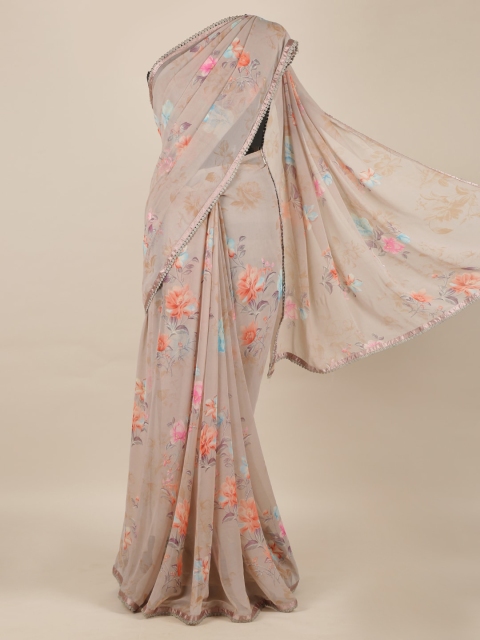 Pothys Grey Woven Design Poly Chiffon Saree