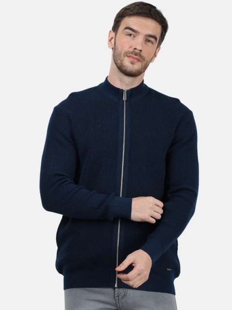 Monte Carlo Men Navy Blue Ribbed Cardigan