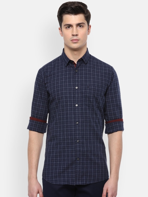 Van Heusen Sport Men Navy Blue Slim Fit Checked Casual Shirt