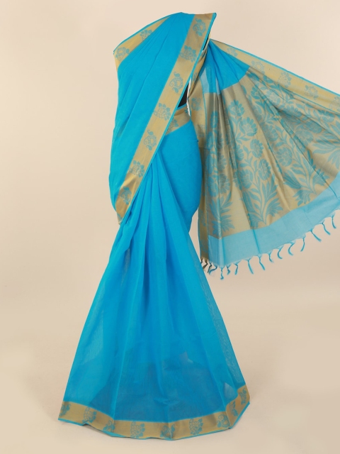 Pothys Blue Solid Pure Cotton Saree