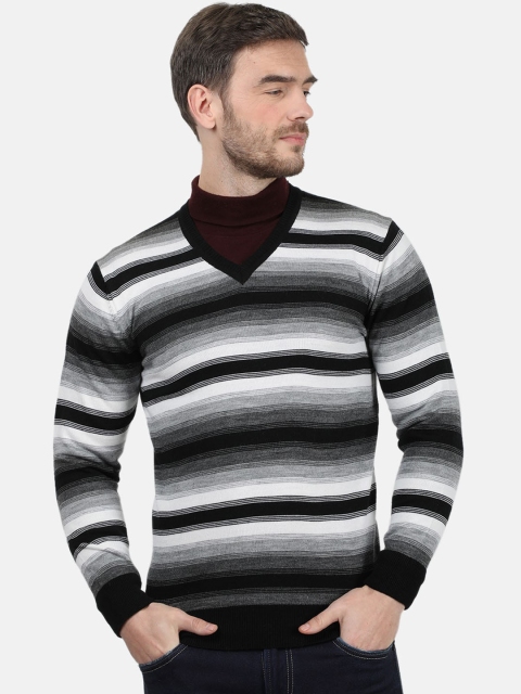 Monte Carlo Men Black & White Striped Pullover Sweater