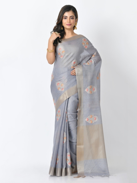 RANGOLI Grey Art Silk Woven Design Tussar Saree