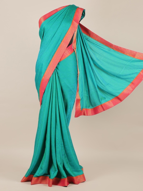 Pothys Green Solid Poly Chiffon Saree