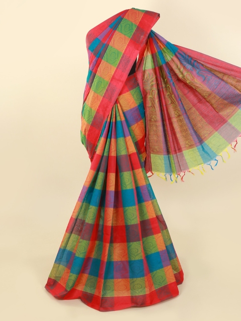 Pothys Multicoloured Checked Pure Cotton Saree, Multi