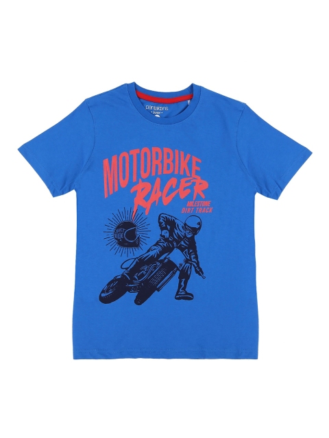 Pantaloons Junior Boys Blue Printed Round Neck Cotton Pure Cotton T-shirt