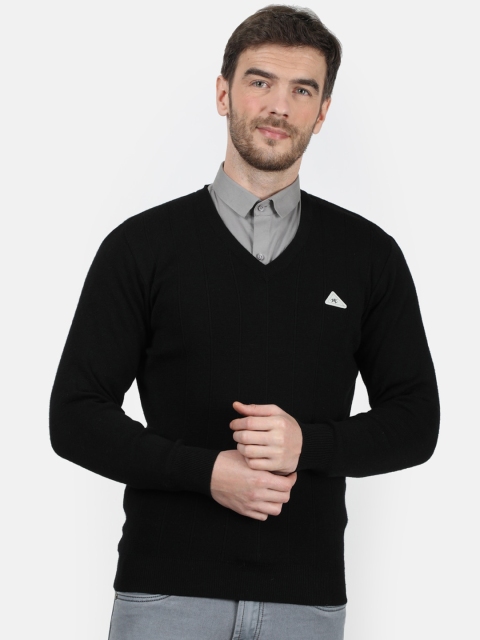 Monte Carlo Men Black Solid Pure Wool Pullover Sweater