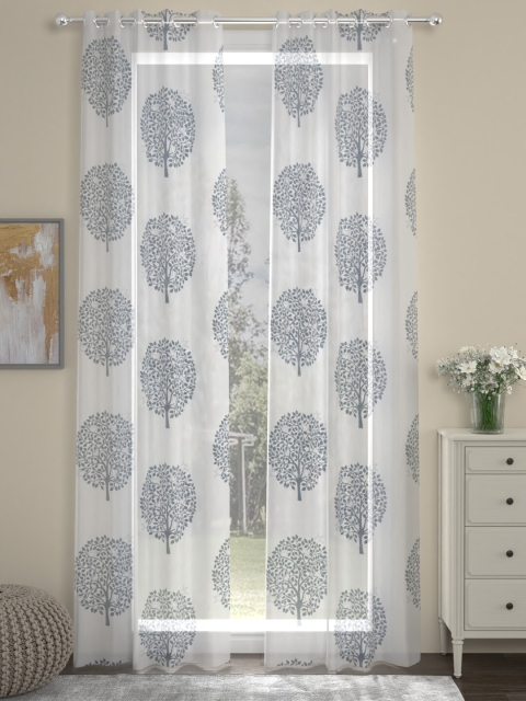 ROSARA HOME Set Of 2 Grey & White Floral Sheer Door Curtains