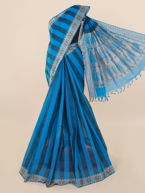 Pothys Blue Striped Pure Cotton Saree with Jhalar Pallu
