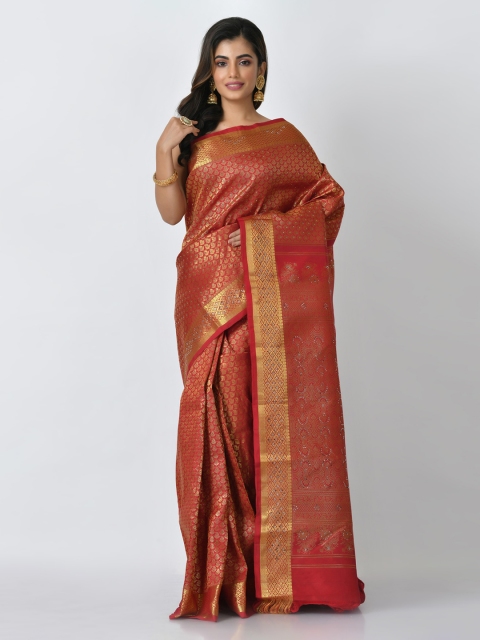 RANGOLI Red & Gold-Toned Art Silk Woven Design Kanjeevaram Saree