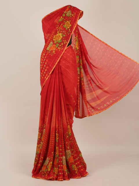 Pothys Red Printed Poly Chiffon Saree