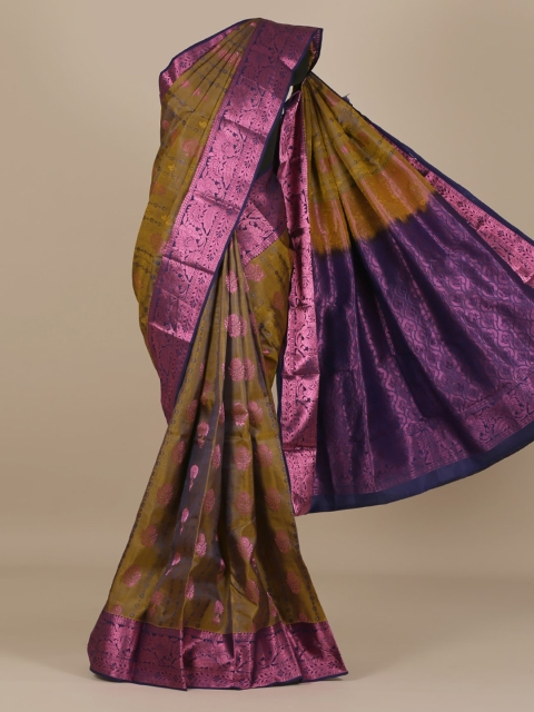 Pothys Olive Green Woven Design Silk Blend Saree