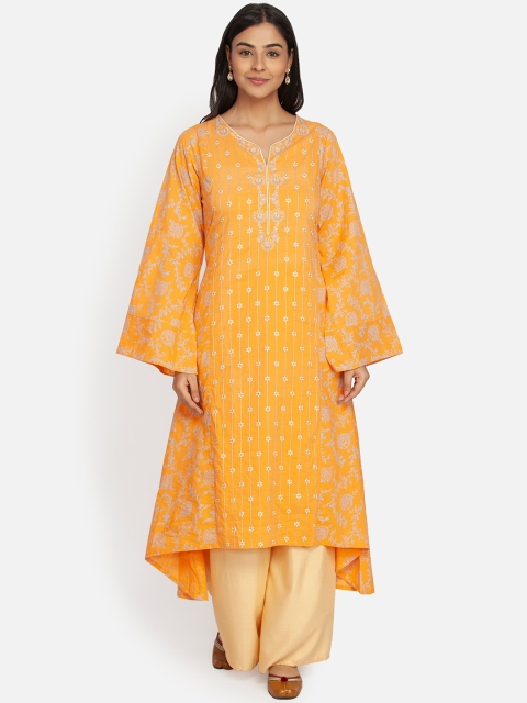 Paislei Women Orange & Grey Embroidered Maxi Tunic