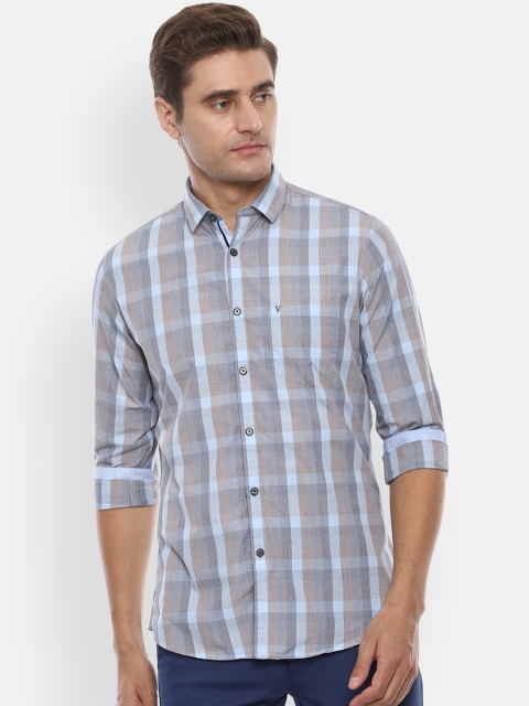 Van Heusen Sport Men Grey Slim Fit Checked Casual Shirt