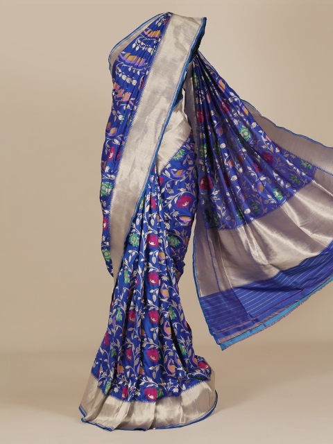 Pothys Blue Woven Design Jute Silk Saree