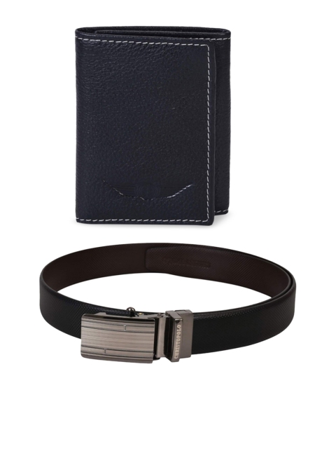 CHRISTOPOLO Men Black & Brown Reversible Belt & Leather Wallet Combo