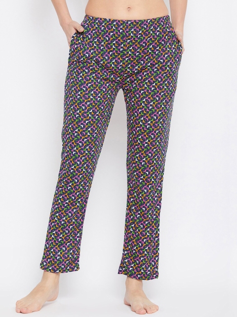 Clovia Women Blue & Pink Printed Lounge Pants