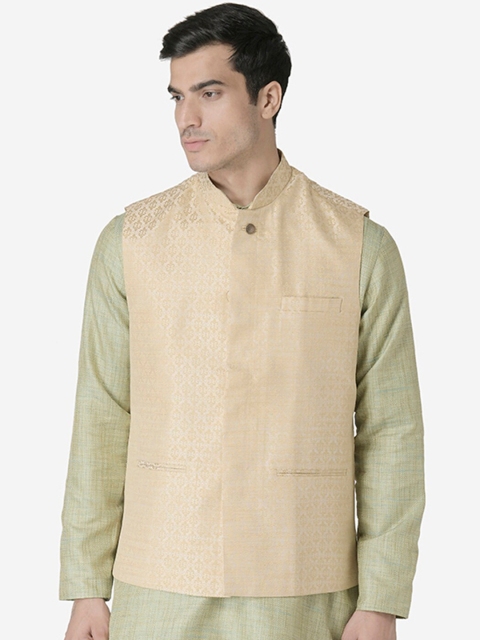 TABARD Men Cream-Coloured Woven Design Nehru Jacket