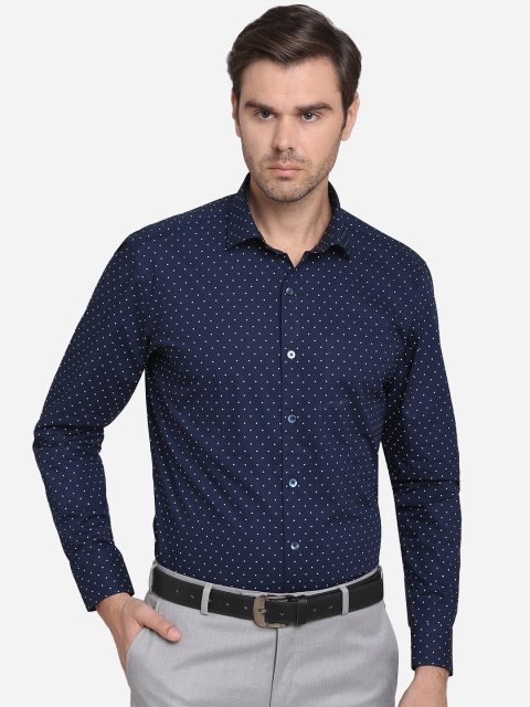 METAL Men Navy Blue Slim Fit Printed Formal Shirt