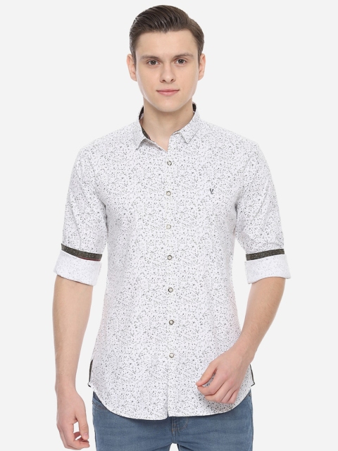 V Dot Men White Skinny Fit Printed Casual Shirt