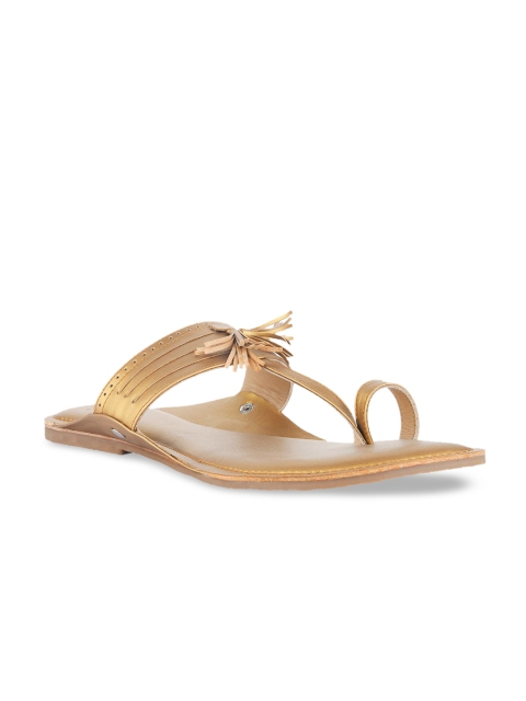 SKO Women Gold-Toned Leather One Toe Flats