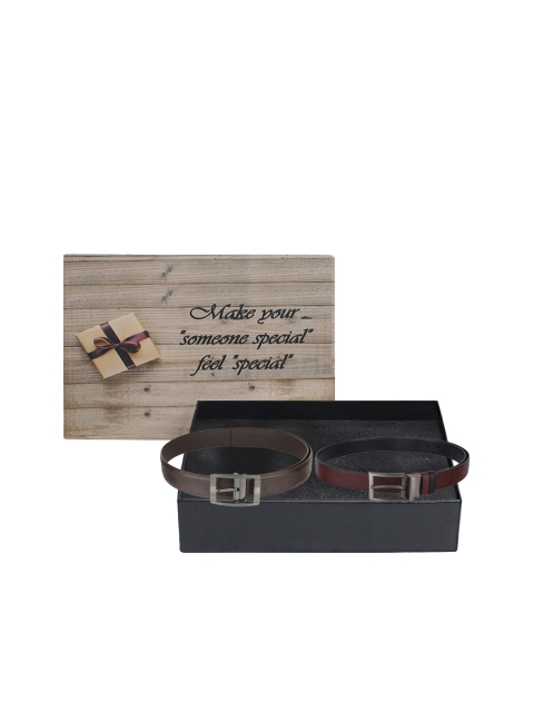 LONDON FASHION hob Men Pack of 2 Belts, Coffee brown