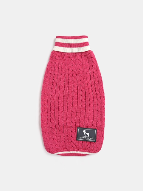 Heads Up For Tails Pink Self Design Dog Sweater