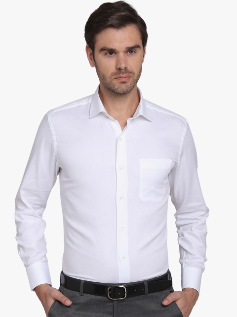 METAL Men White Slim Fit Solid 100% Cotton Formal Shirt