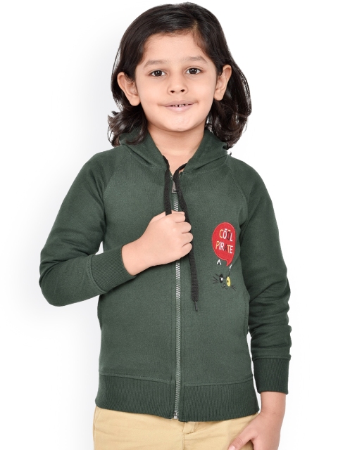 ORANGE PUMPKKIN Boys Green Solid Hooded Sweatshirt