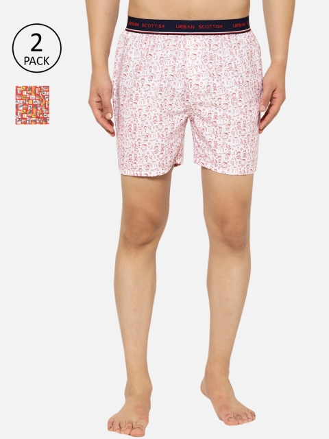 URBAN SCOTTISH Men Red & White Pack Of 2 Printed Boxers USBX2062-S