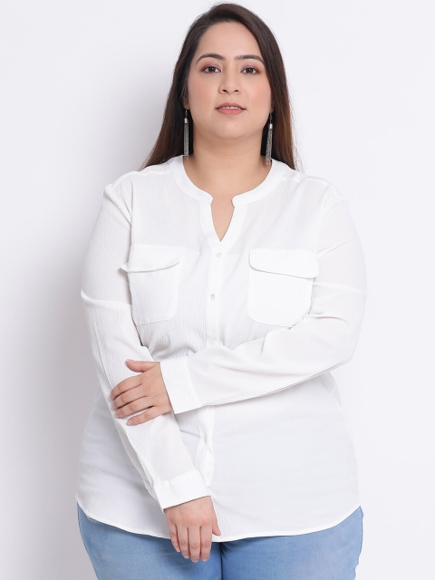 Oxolloxo Women White Regular Fit Solid Casual Shirt