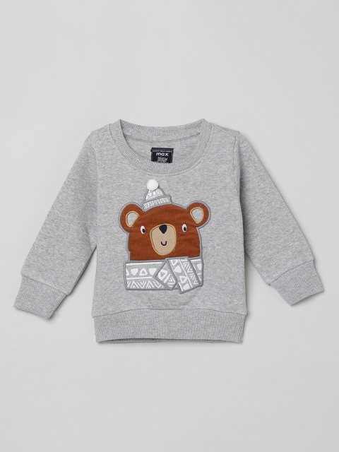 max Boys Grey Melange Printed Sweatshirt