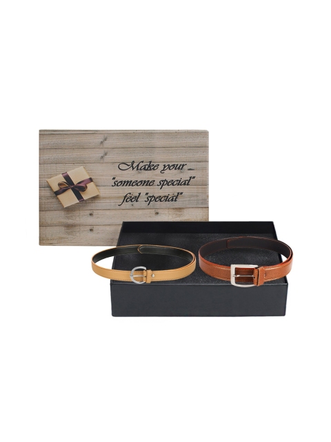 LONDON FASHION hob Men Set Of 2 Couple Belts Accessory Gift Set, Cream