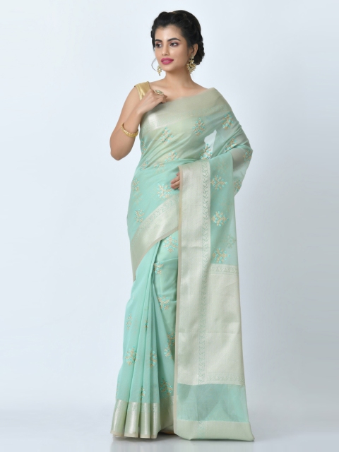 RANGOLI Sea Green Pure Cotton Embroidered Kota Saree