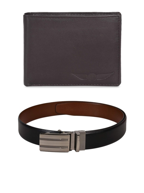 CHRISTOPOLO Men Leather Wallet & Belt Combo, Black